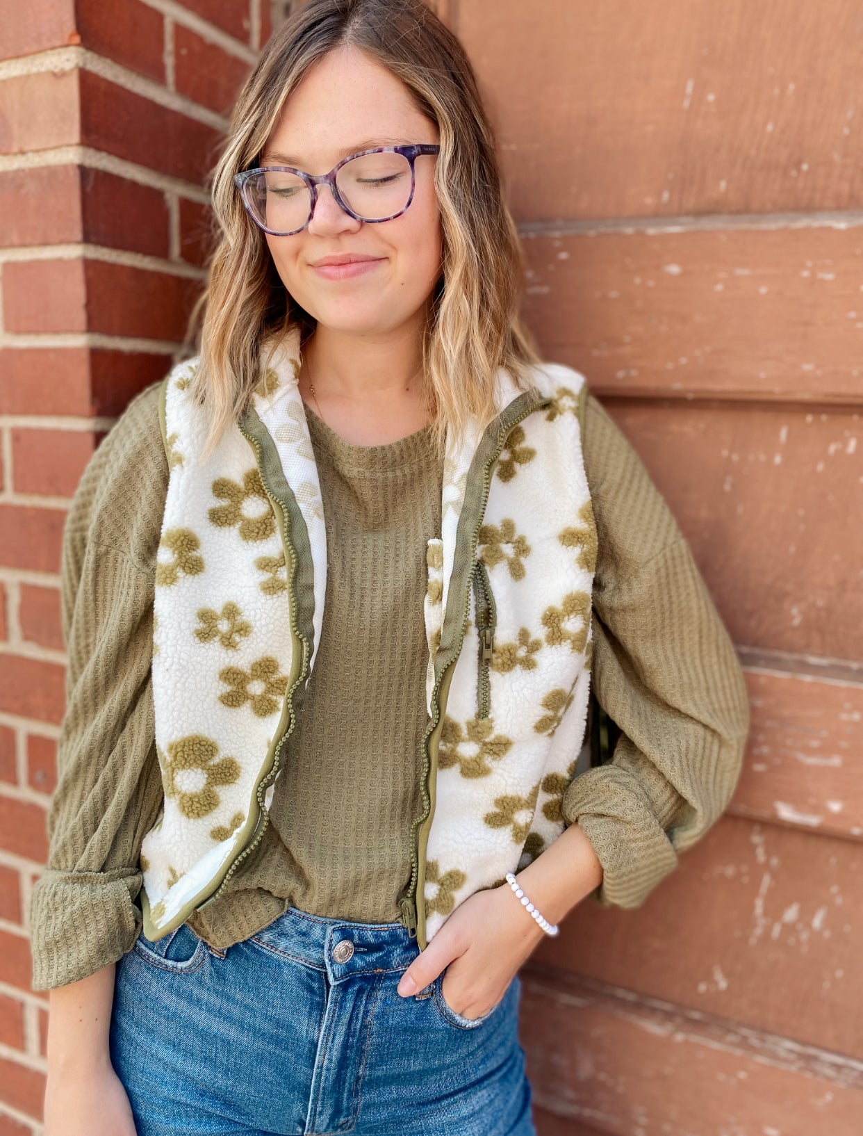 Its All A Dream Floral Vest- Olive