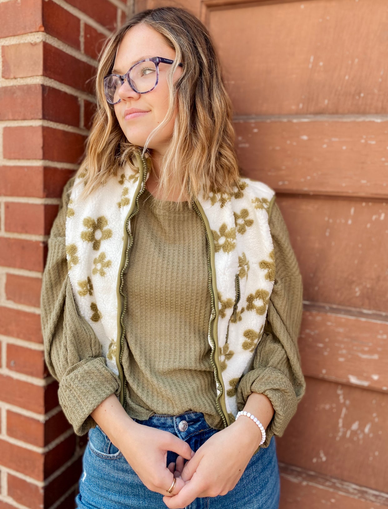Its All A Dream Floral Vest- Olive