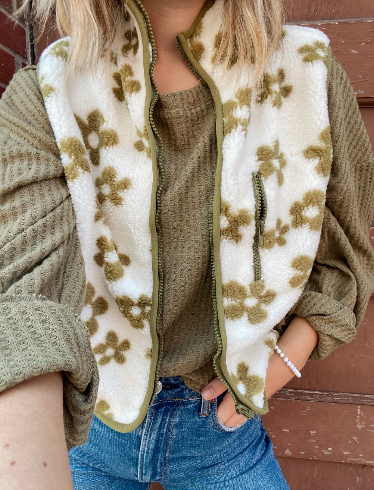 Its All A Dream Floral Vest- Olive