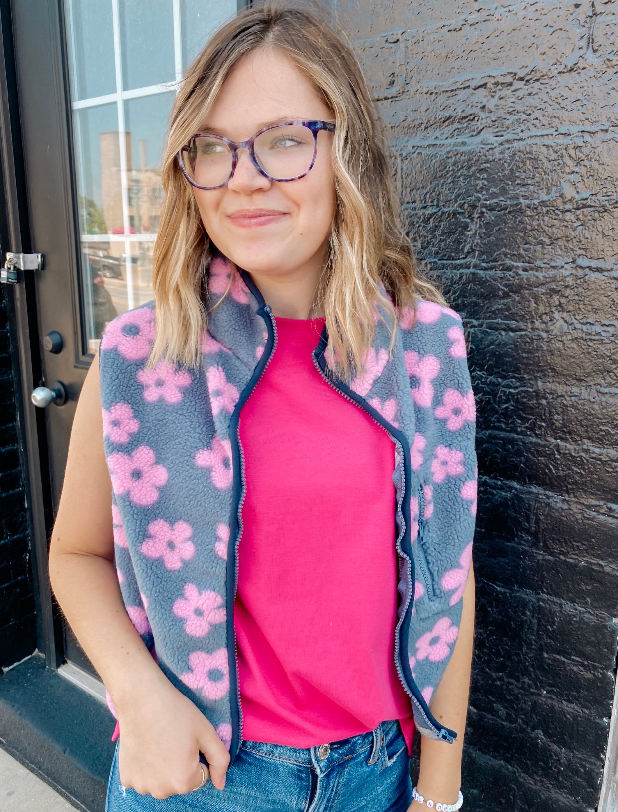 Its All A Dream Floral Vest- Denim