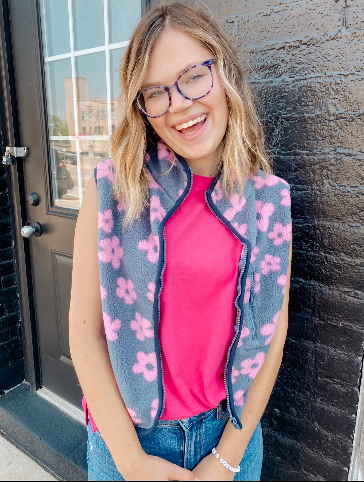Its All A Dream Floral Vest- Denim