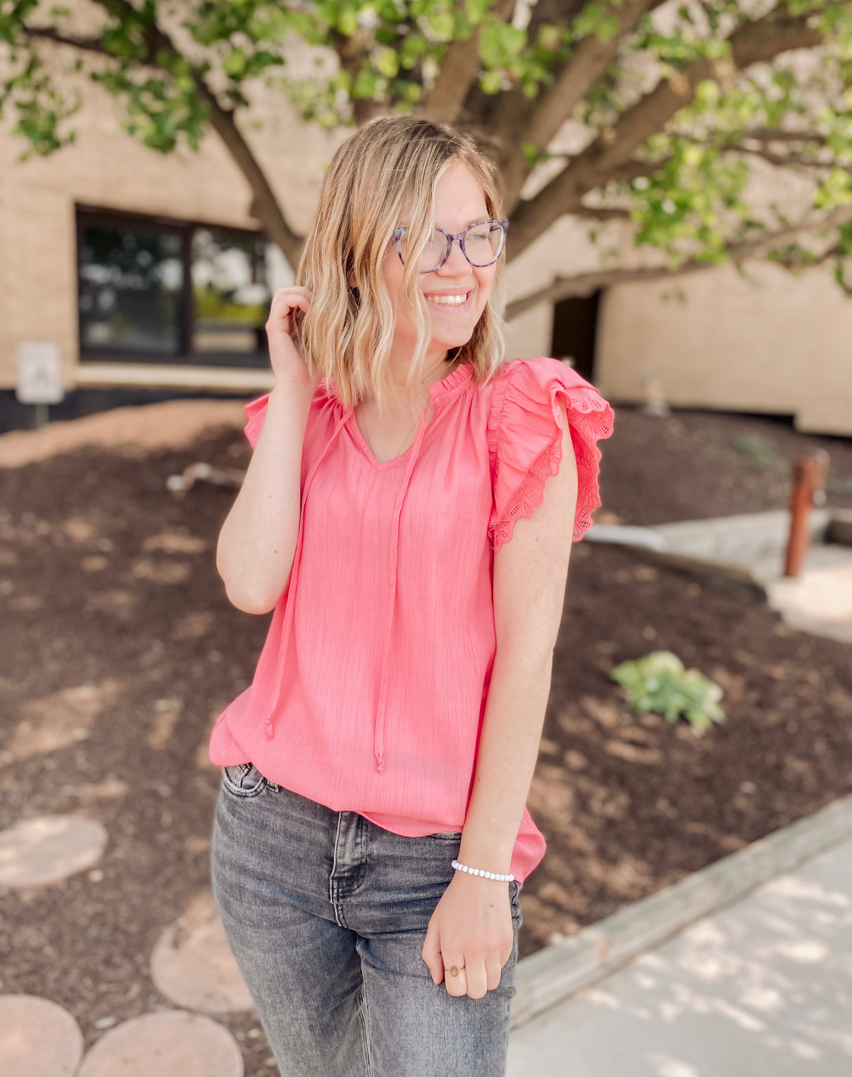 Redeeming Love Ruffle Blouse- Coral