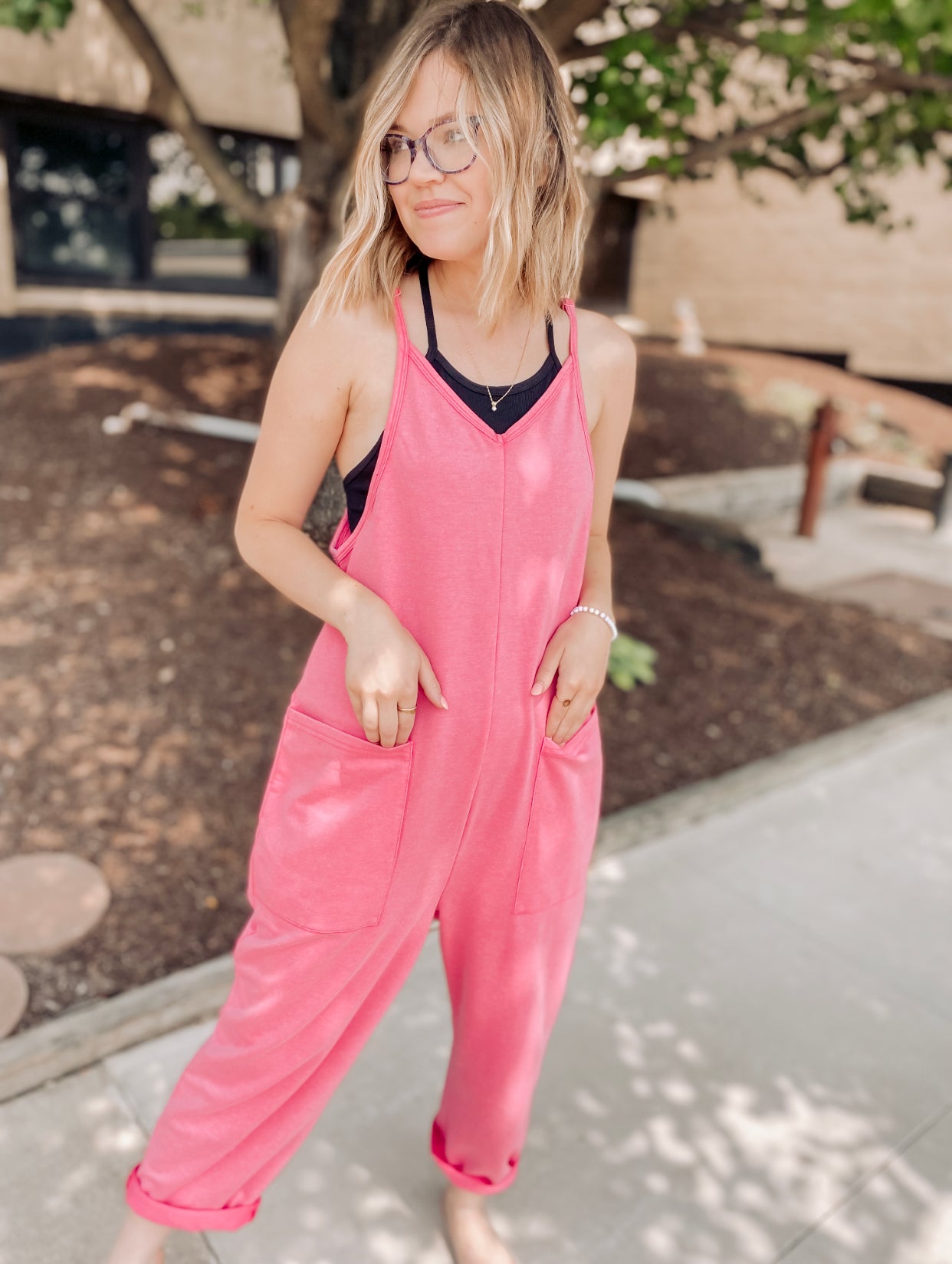 Right Back To It Jumpsuit- Washed Fuchsia