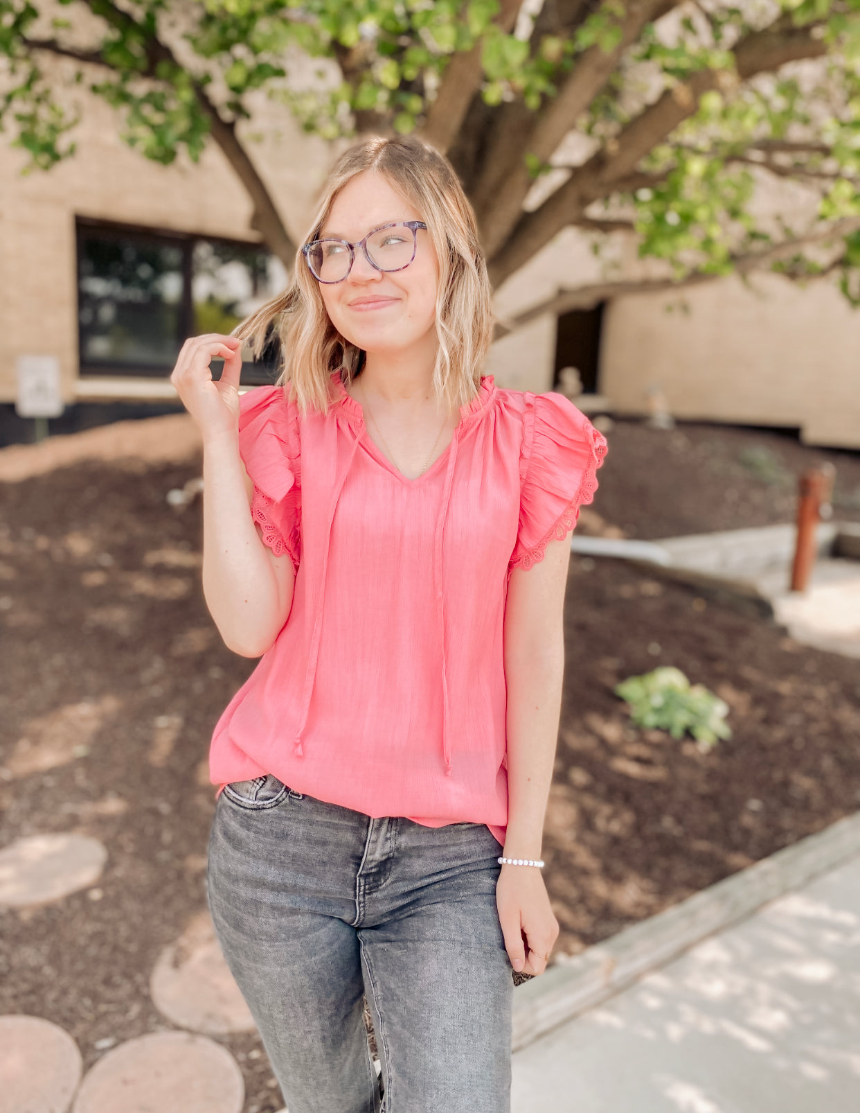 Redeeming Love Ruffle Blouse- Coral