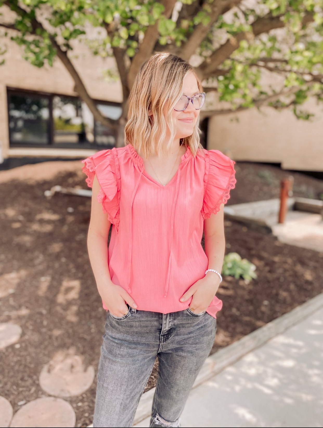 Redeeming Love Ruffle Blouse- Coral