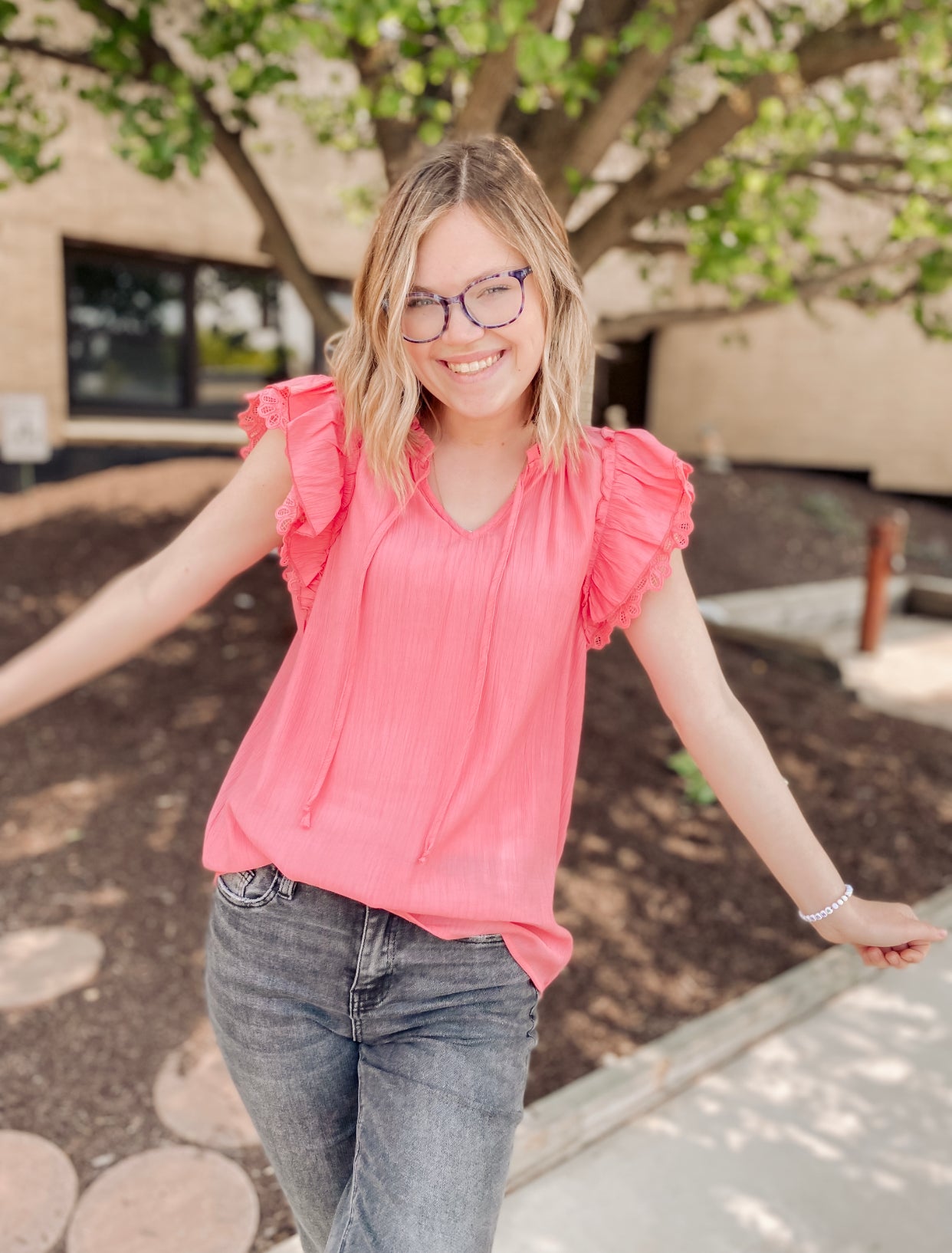 Redeeming Love Ruffle Blouse- Coral