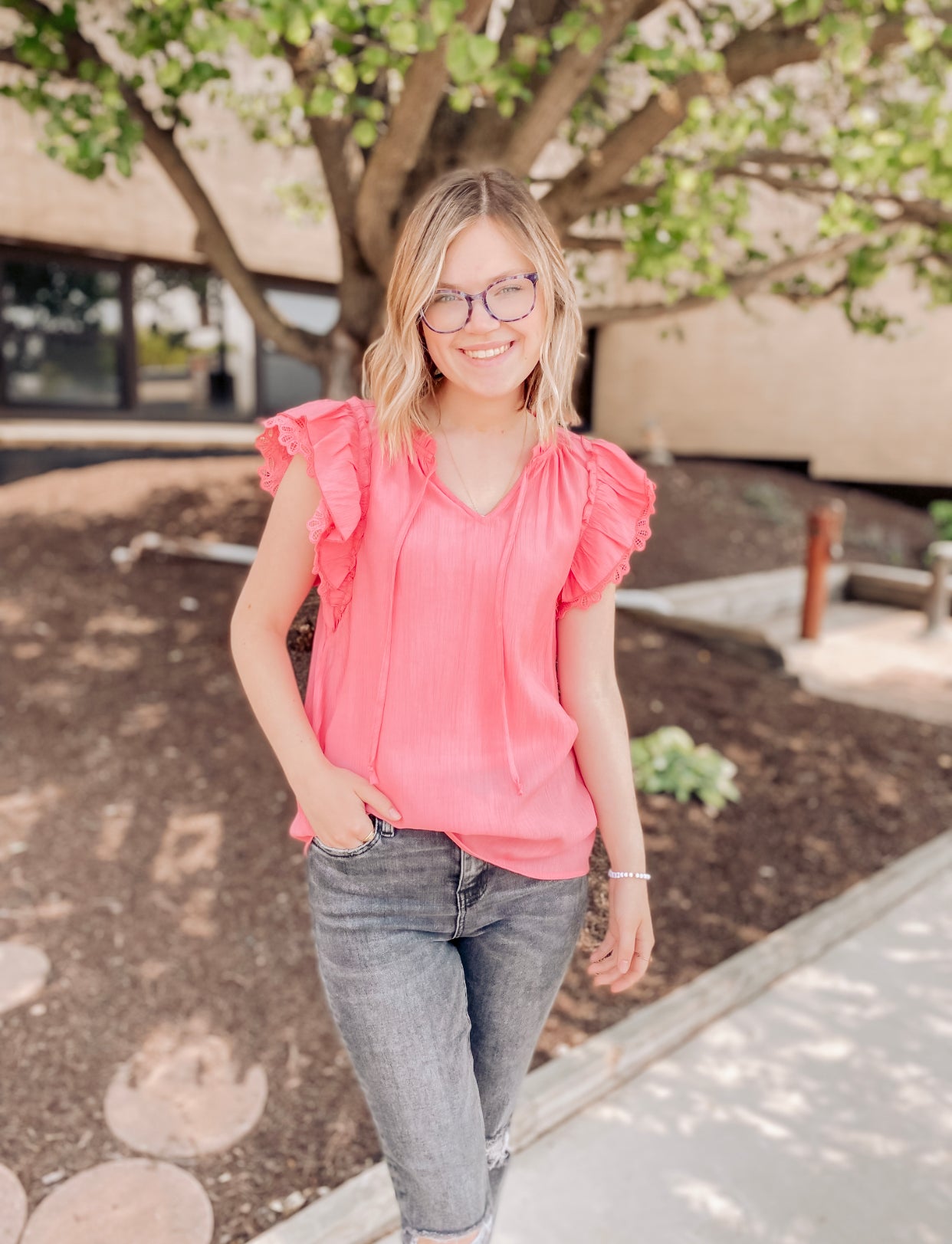 Redeeming Love Ruffle Blouse- Coral