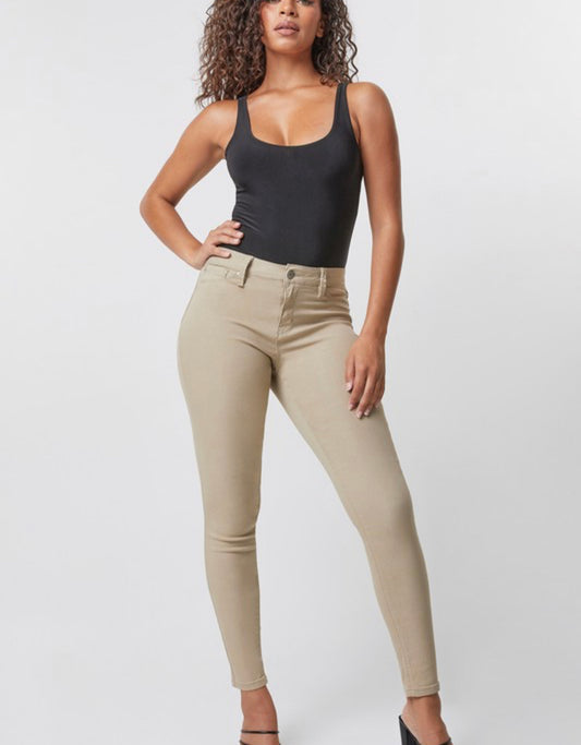 YMI Hyperstretch Mid Rise Skinny Pants- Taupe