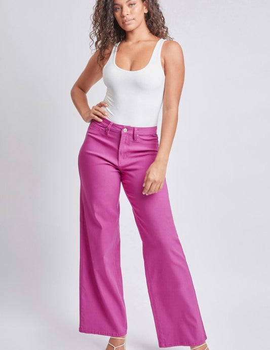 YMI Hyperstretch High Rise Wide Leg Pants- Berry
