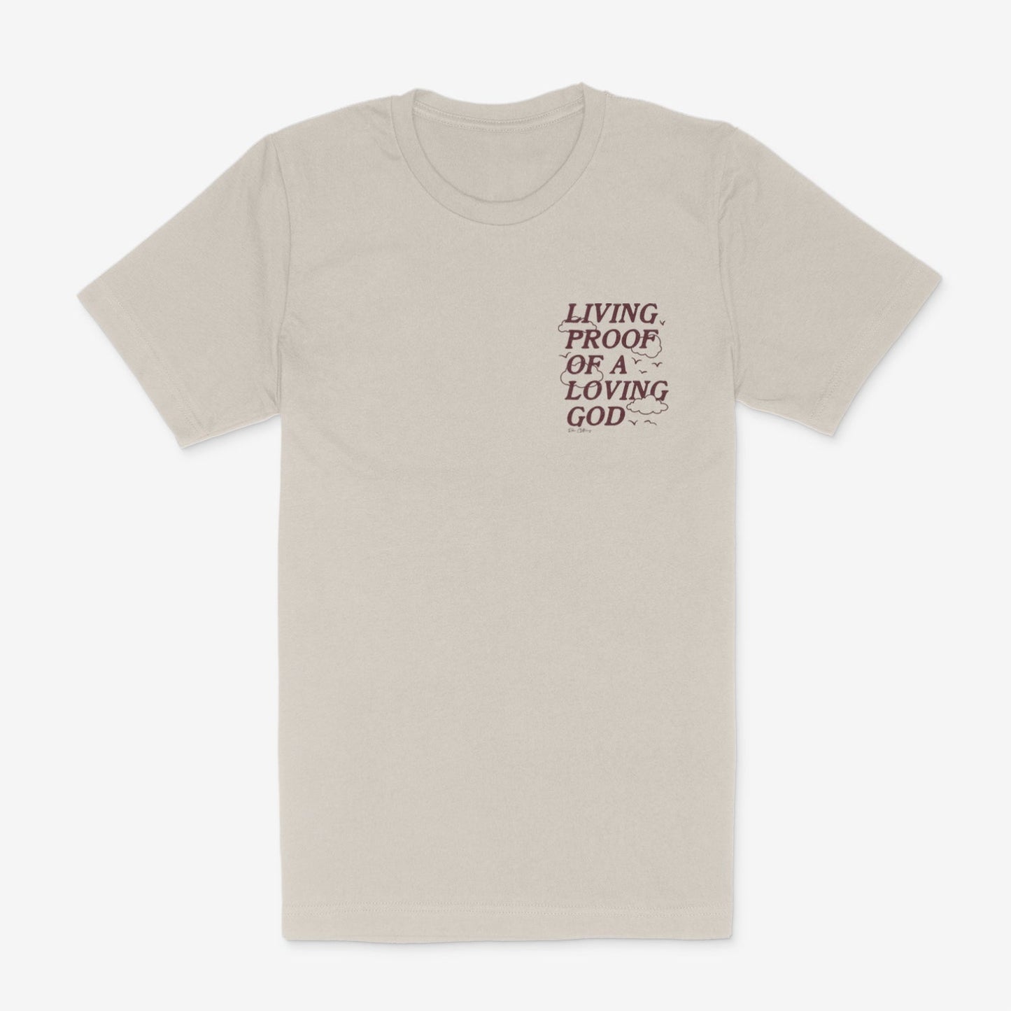 Living Proof of a Loving God Christian Tee in Oatmeal- ONLINE ONLY