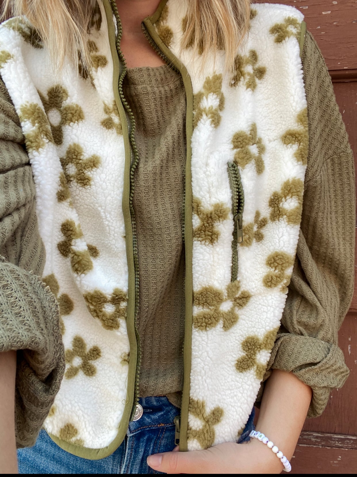 Its All A Dream Floral Vest- Olive