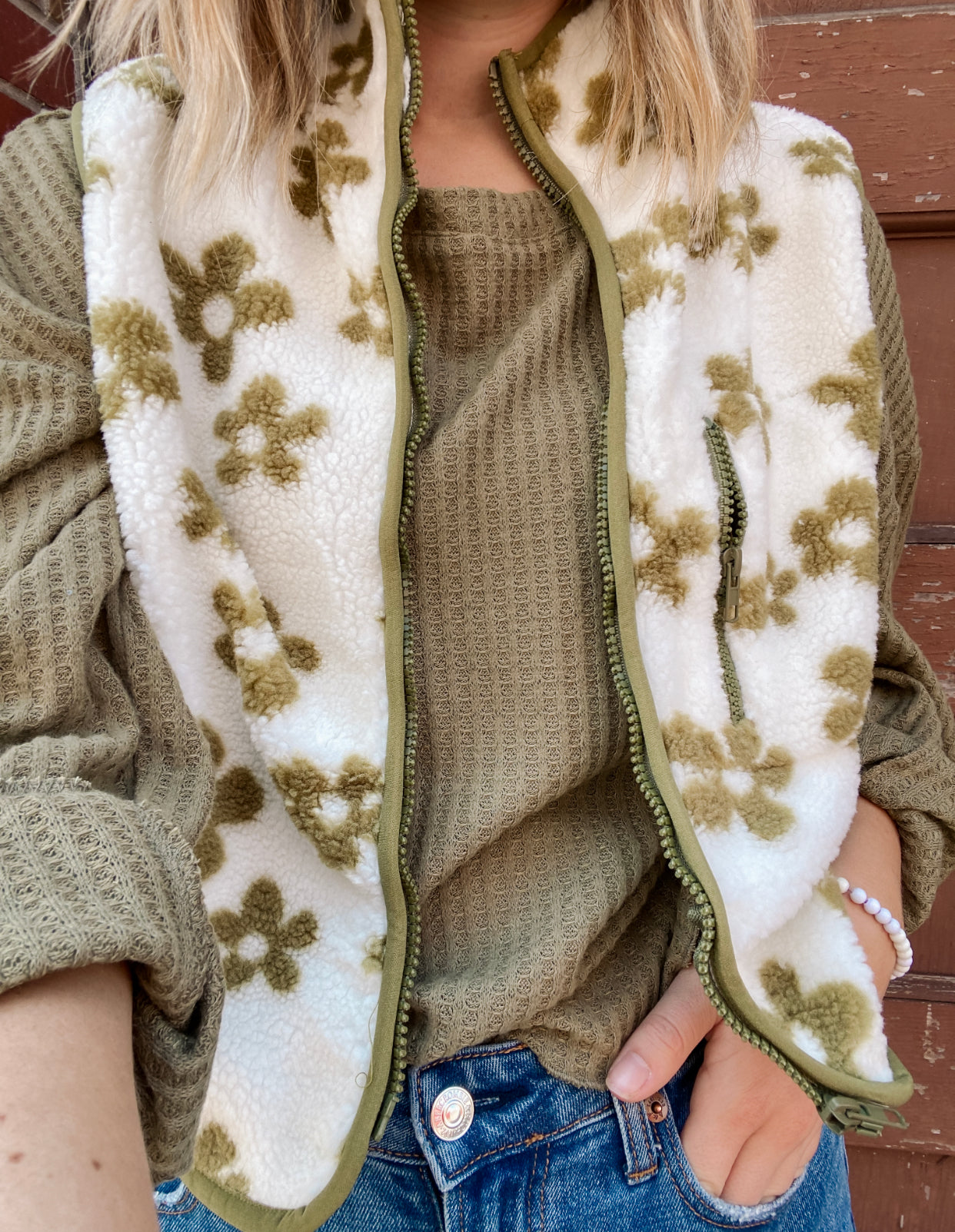 Its All A Dream Floral Vest- Olive