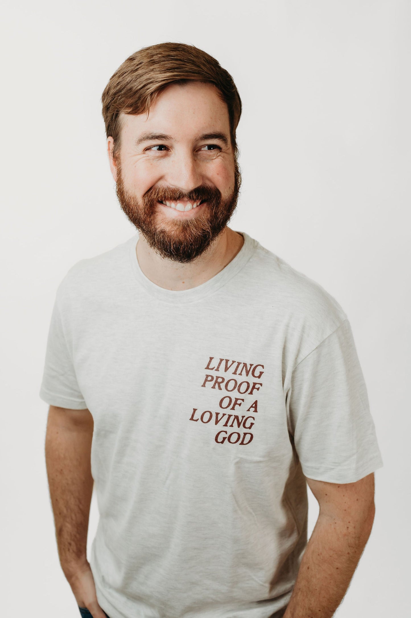 Living Proof of a Loving God Christian Tee in Oatmeal- ONLINE ONLY