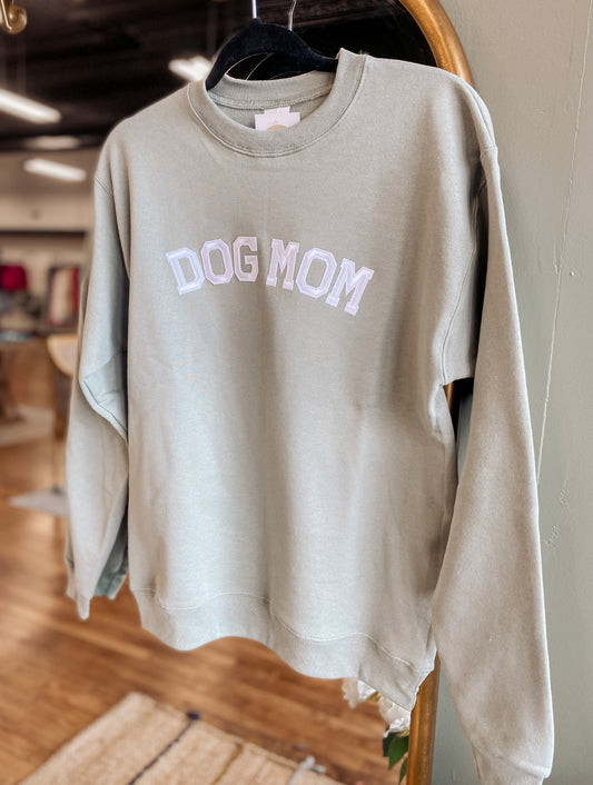 Dog Mom Varsity Crewneck- Sage