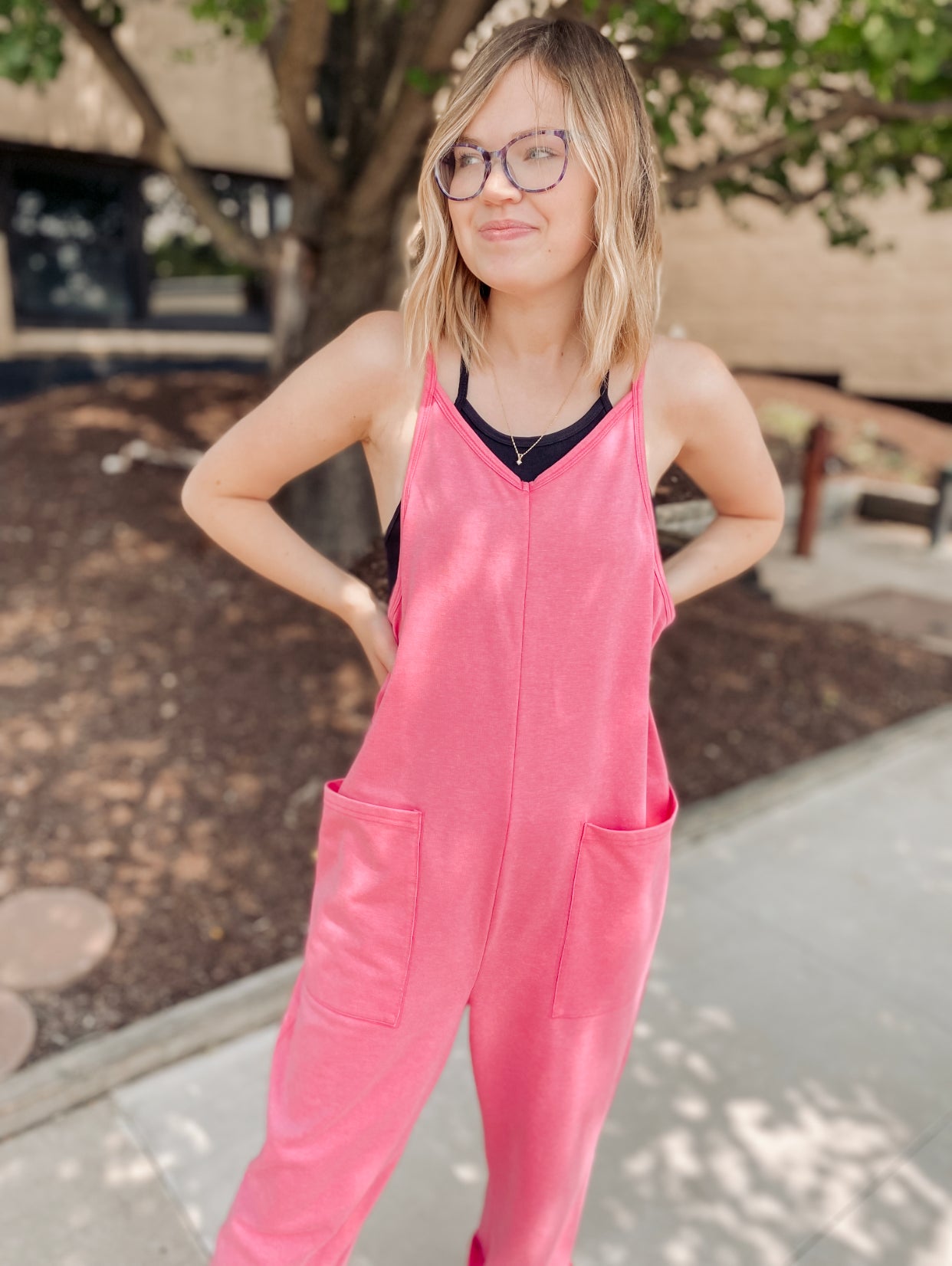 Right Back To It Jumpsuit- Washed Fuchsia