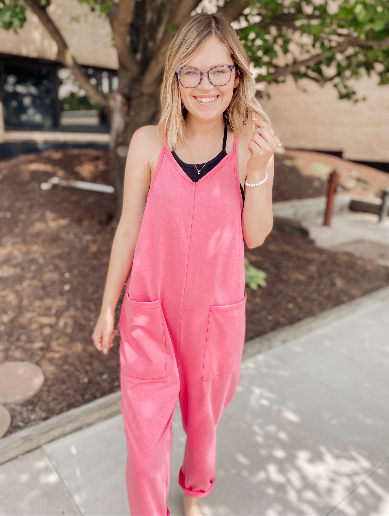 Right Back To It Jumpsuit- Washed Fuchsia