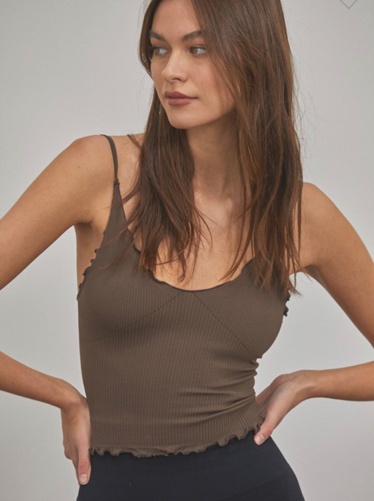 Detailed Ruffle Seamless Tank- Mocha