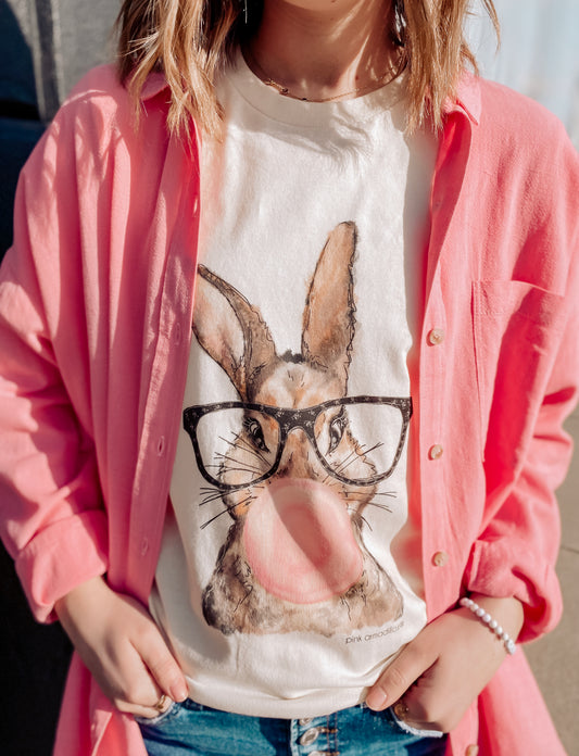 Bunny Bubble Gum Detailed Tee-Natural