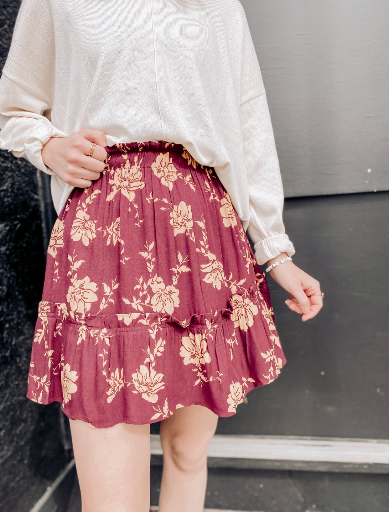 Found My Heart Burgundy Floral Skirt