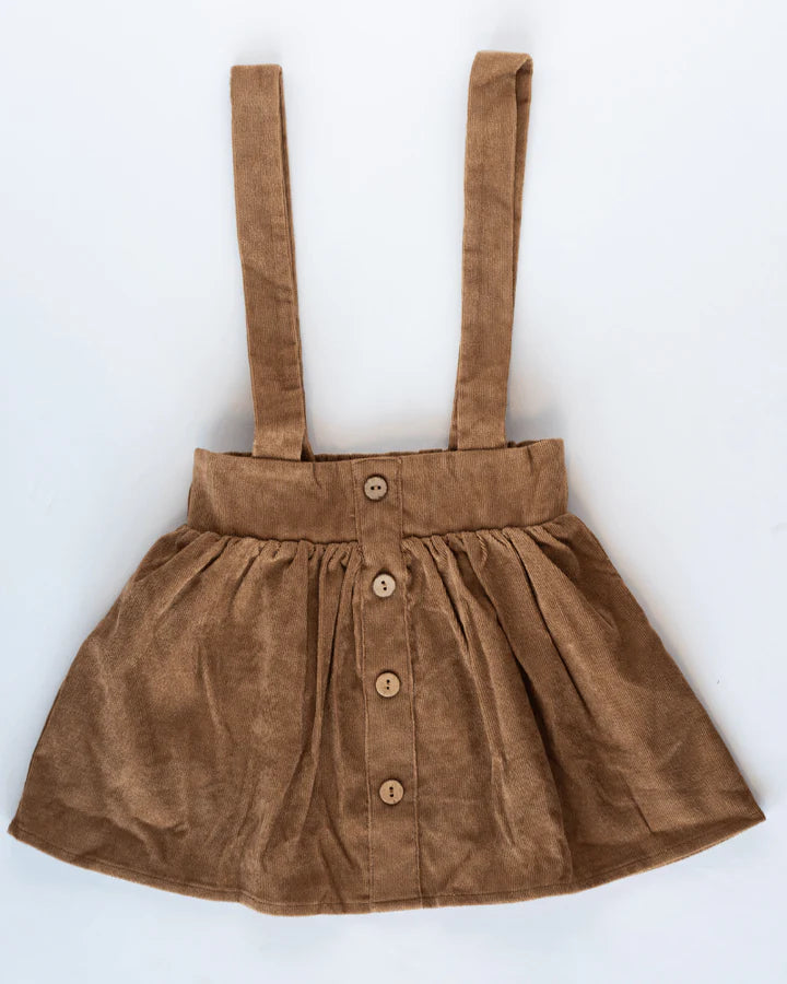 Fallon Corduroy Suspender Skirt- Praline