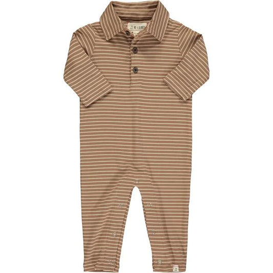 Kingston Striped Polo Romper-Brown