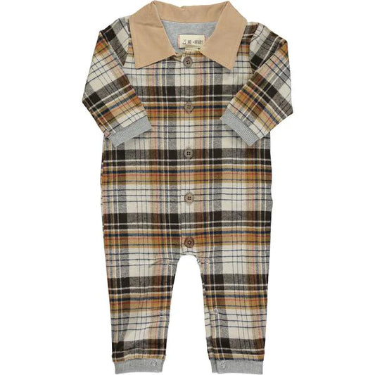 Gifford Lumberjack Plaid Romper-Brown/Mustard